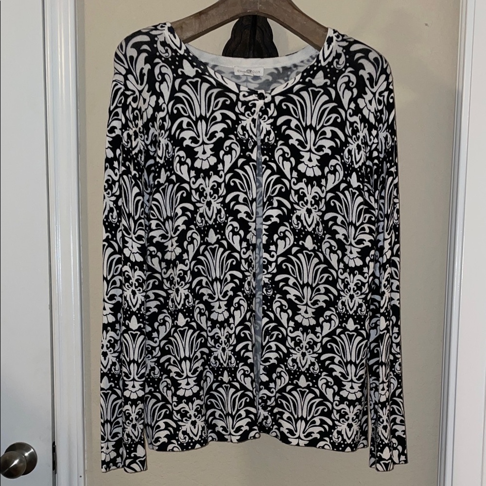 Charter Club Black and White Damask cardigan.